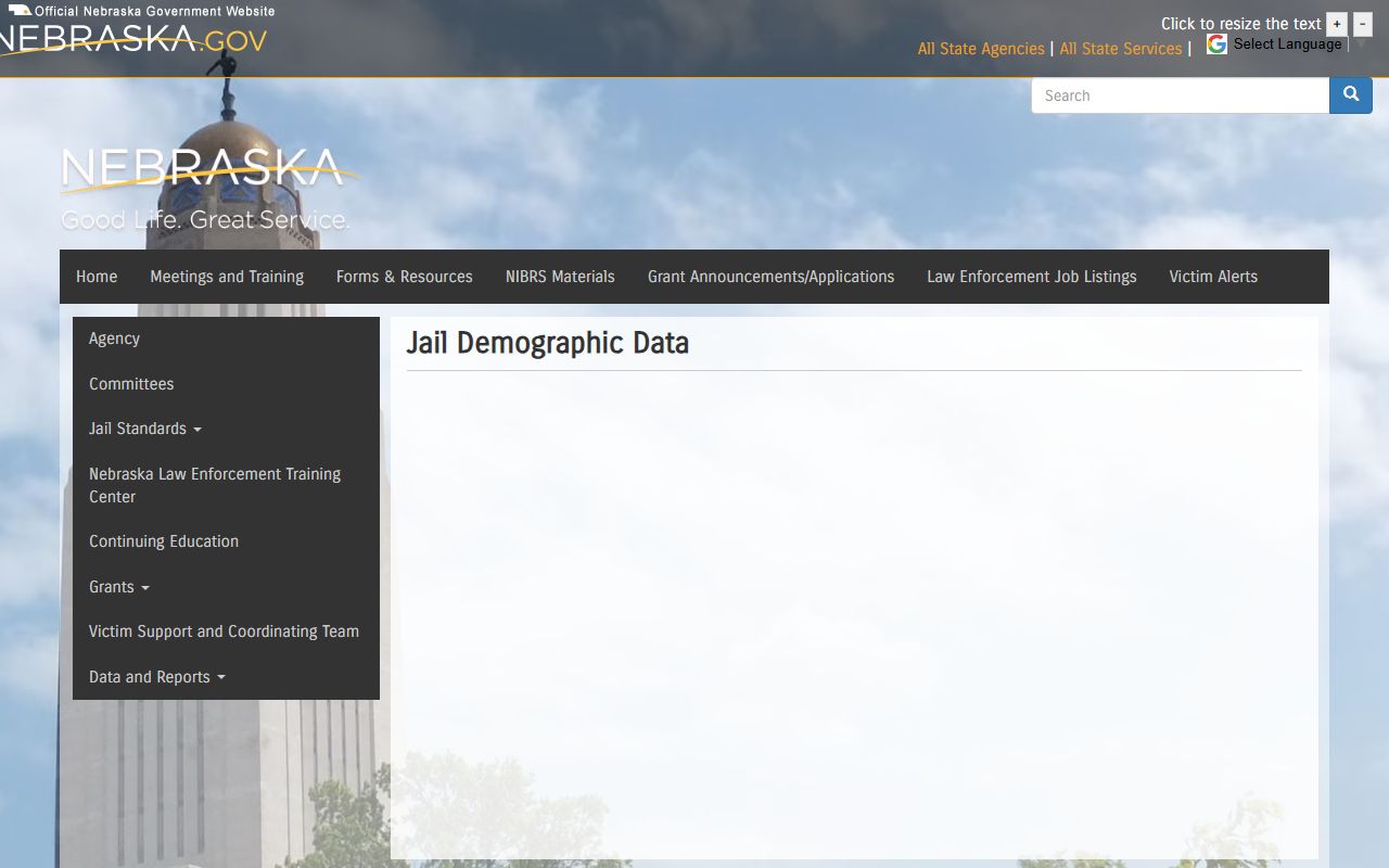 Nebraska jail demographic dashboard for Richardson County inmate population research