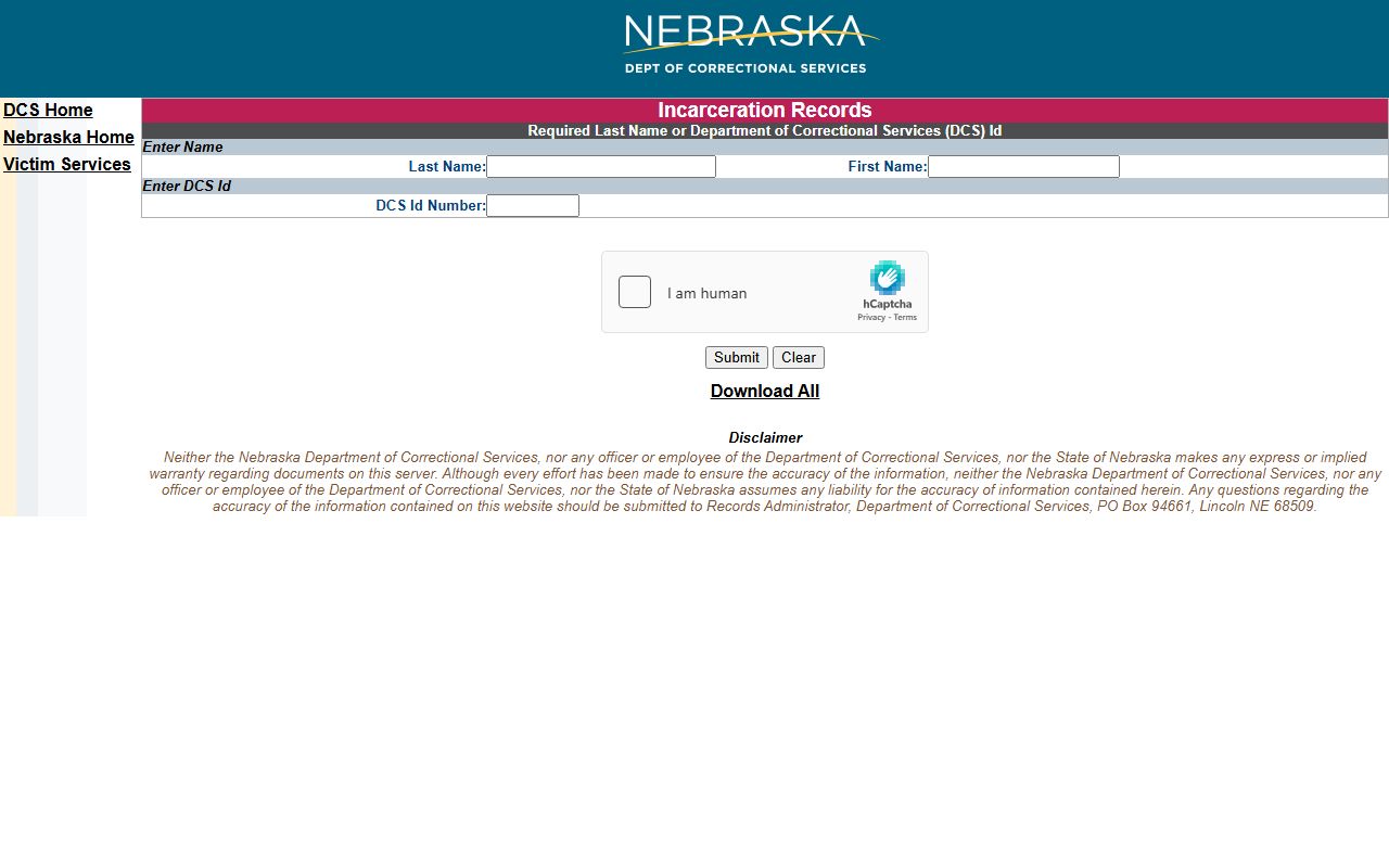 NDCS inmate locator for Richardson County sentenced inmate search
