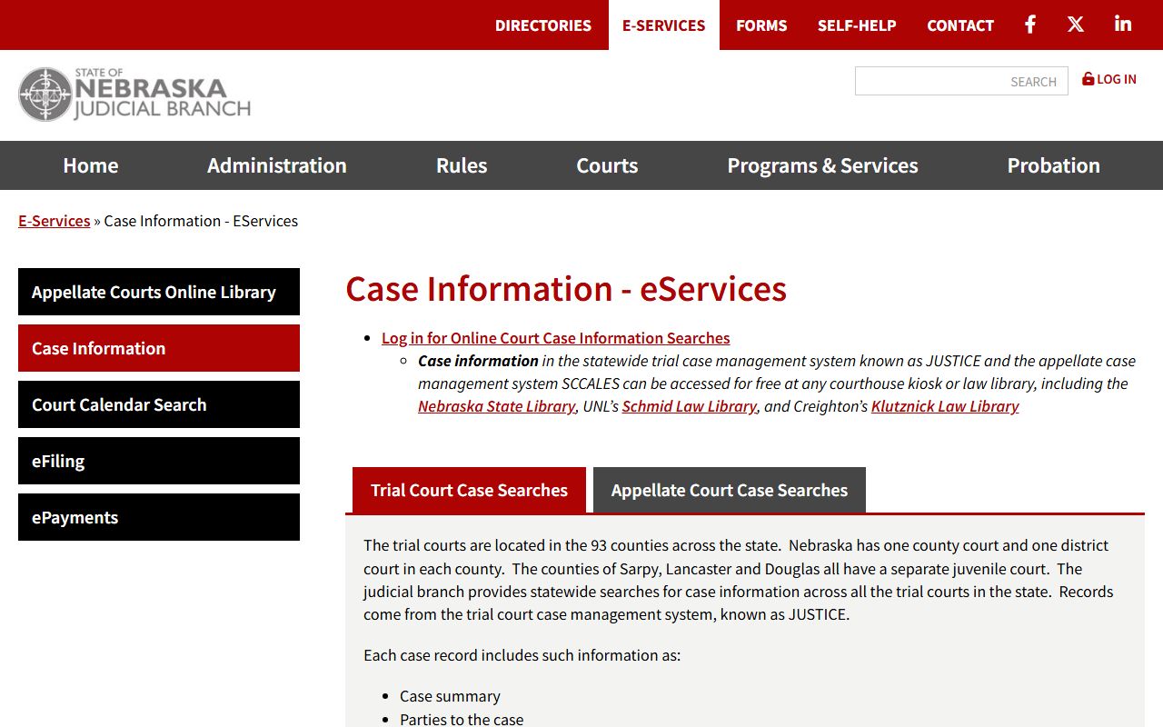 Nebraska case information search for Richardson County court records after arrest