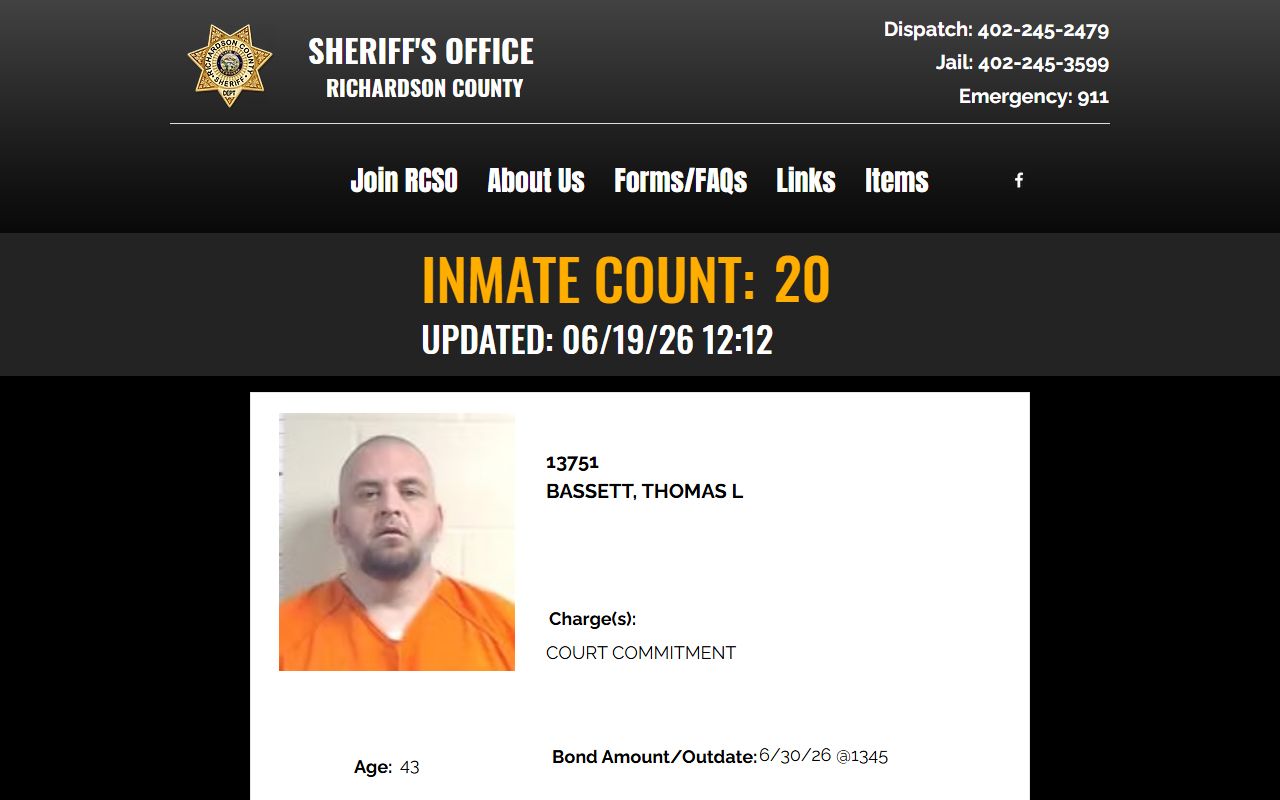 Richardson County current inmates roster for jail population lookup